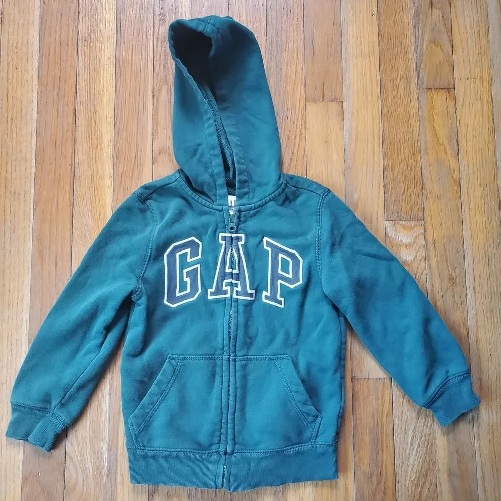 Gap green zip‎ up hoodie kids size xs 4/5